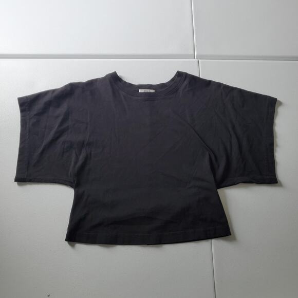 AGOLDE Shirt Womens Large Black Britt Tee Made USA Boxy Cropped Relaxed Fit - Picture 1 of 8
